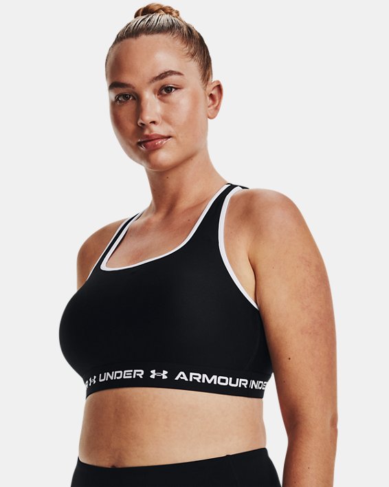 Damen Armour® Mid Crossback Pocket Sport-BH, Black, pdpMainDesktop image number 4